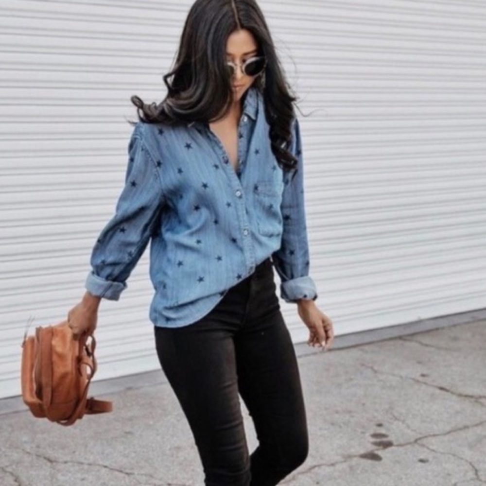 Rails Blue Star Print Button-Down Shirt